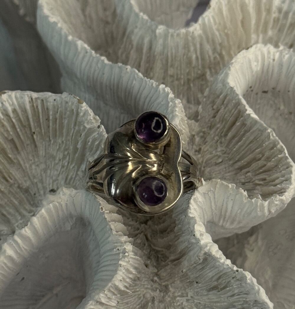 Vintage 925 Sterling Silver Amethyst Ring Adjustable